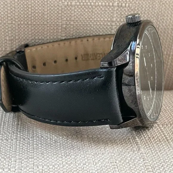 FMD Men Wristwatch Black Leather Band Analog Quartz Watch - Picture 10 of 11